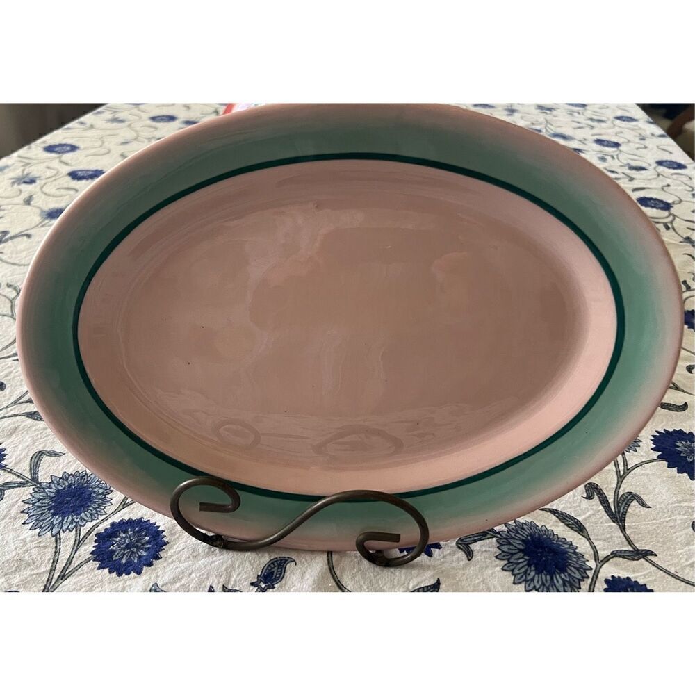 ULTRA RARE Pattern Tepco USA Vintage China Pink Platter W/Green Ring Airbrush